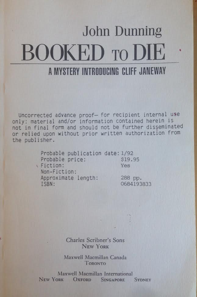 Item #164391 Booked to Die: A Mystery Introducing Cliff Janeway. John Dunning.