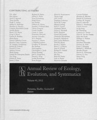 Item #225123 Annual Review of Ecology, Evolution, and Systematics 2012. P. B. Adler, Rita, Adrian