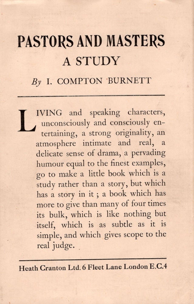 Item #232137 Pastors and Masters: A Study. I. Compton-Burnett.