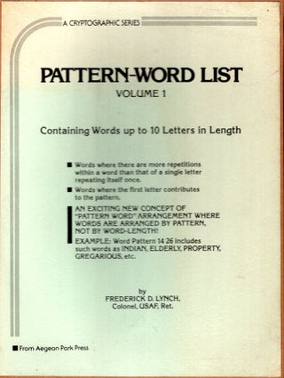 Item #256823 Pattern-word list (A Cryptographic series, #15). Frederick D. Lynch