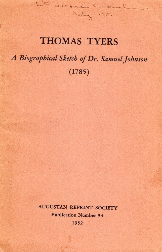 Item #293499 A Biographical Sketch of Dr. Samuel Johnson (1785) -- Publication Number 34. Thomas Tyers.